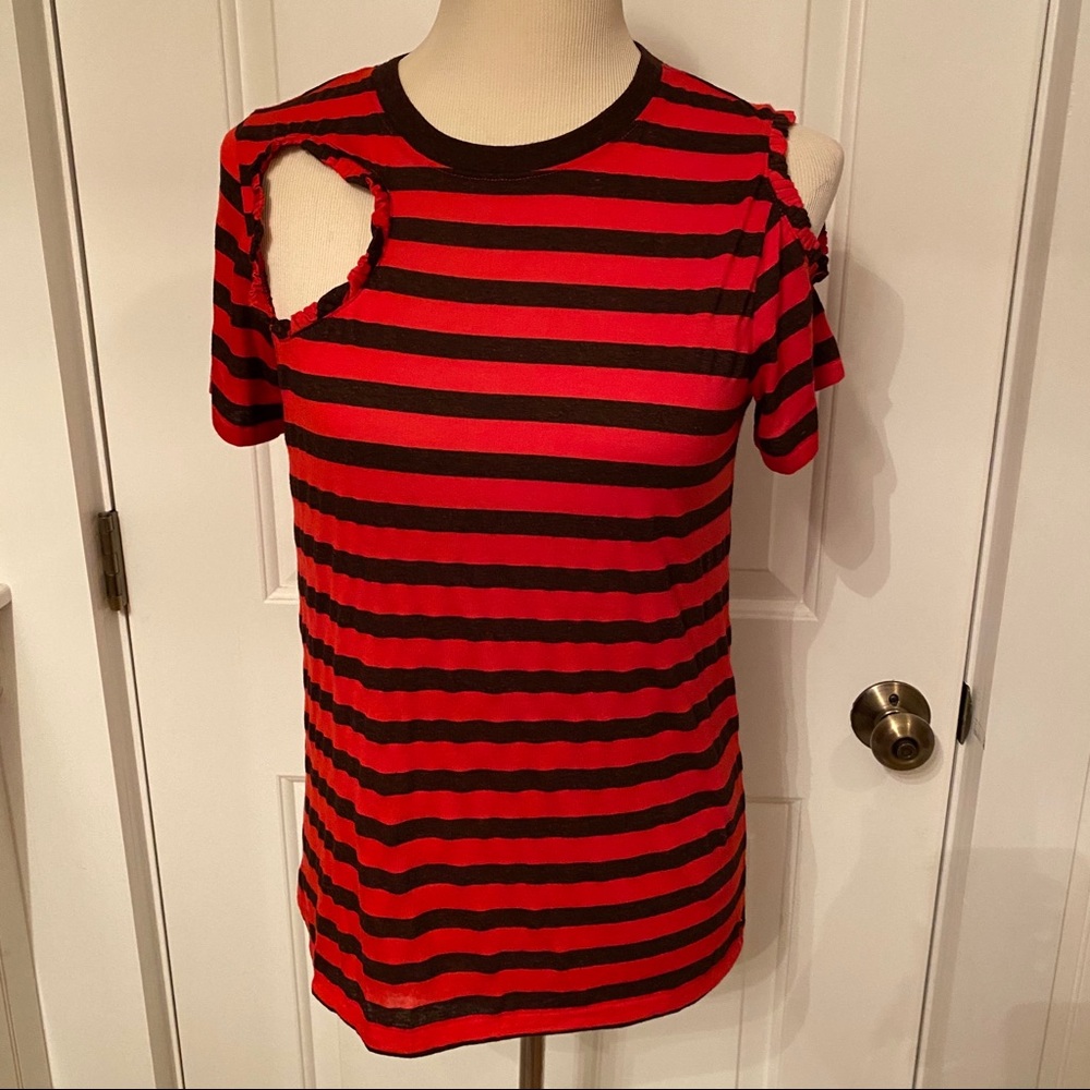 CURRENT/ELLIOTT TOP NEW RED GRAY STRIPE TEE SHORT SLEEVE Size S NWT